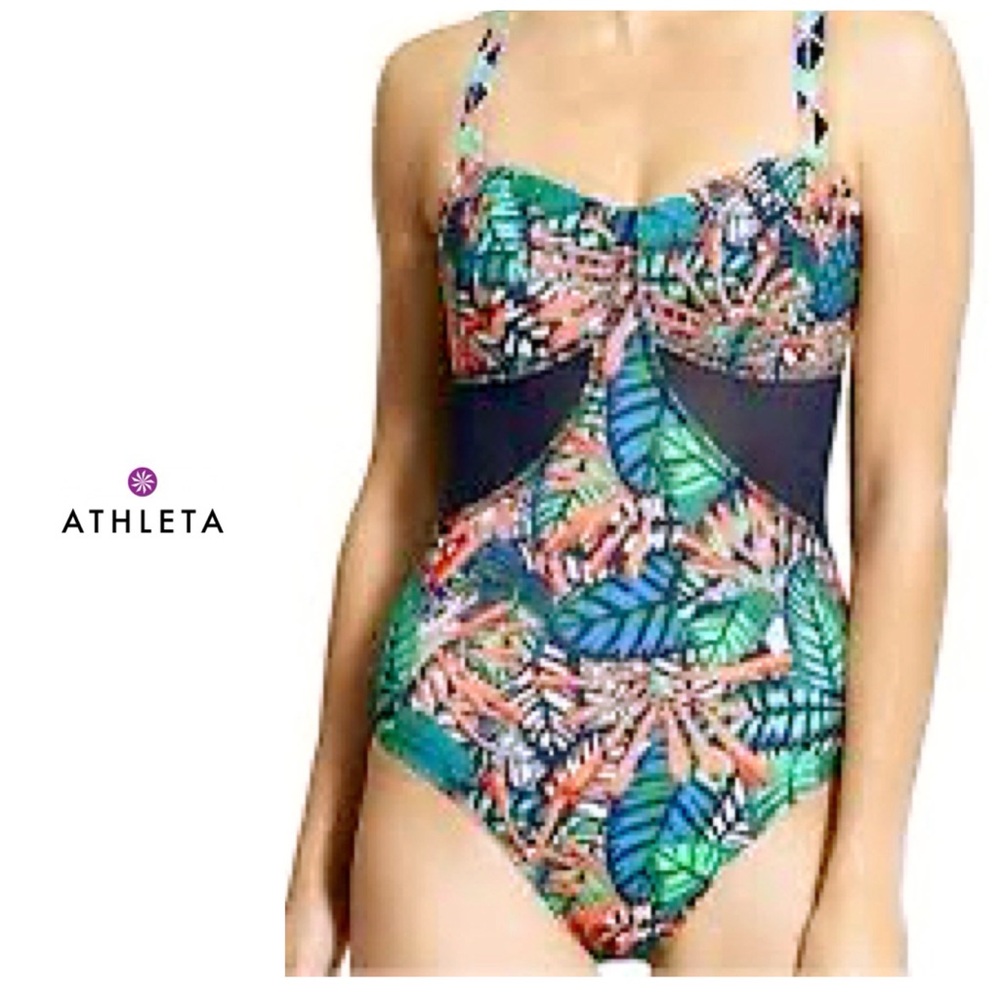Athleta Mesh sides one piece bathing suit - tropical print